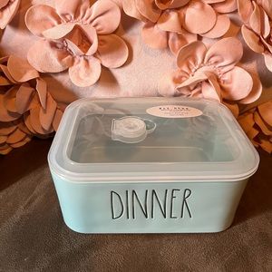 Rae Dunn - DINNER leftover container with lid in blue.